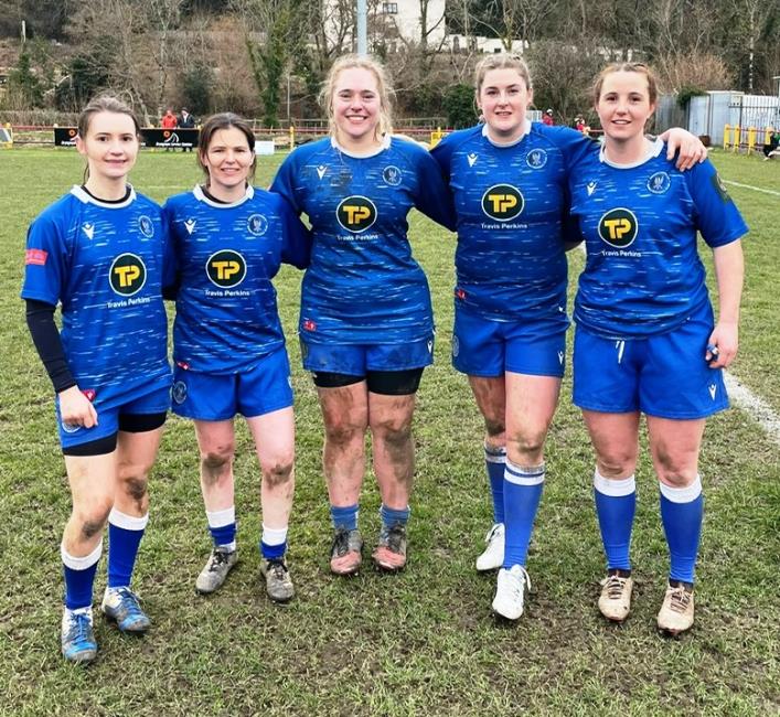 All five try scorers - Rhian Swift, Emma Summons, Jana Neumann, Meg Davies, Ella Sturley